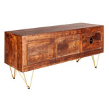 Tropez Industrial Dark Mango Wood And Gold TV Stand With Storage