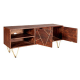 Tropez Industrial Dark Mango Wood And Gold TV Stand With Storage