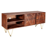 Tropez Industrial Dark Mango Wood And Gold TV Stand With Storage