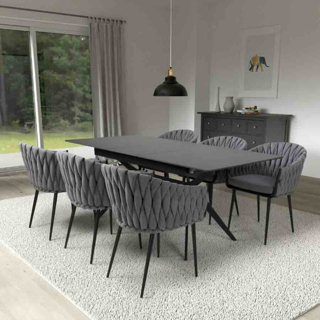 Modern-Grey-Weave-Braided-Dining-Chair-Black-Metal-Legs-Set-of-2