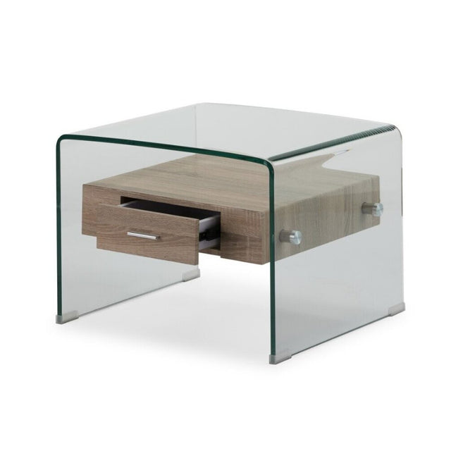 Modern-Glass-Frame-Side-Table-With-Wood-Drawer-55cm