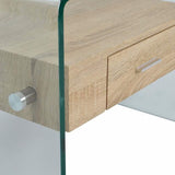 Modern-Glass-Frame-Side-Table-With-Wood-Drawer-55cm