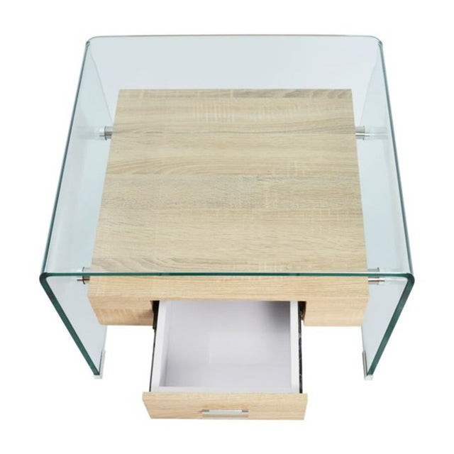 Modern-Glass-Frame-Side-Table-With-Wood-Drawer-55cm