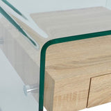 Modern-Glass-Frame-Side-Table-With-Wood-Drawer-55cm