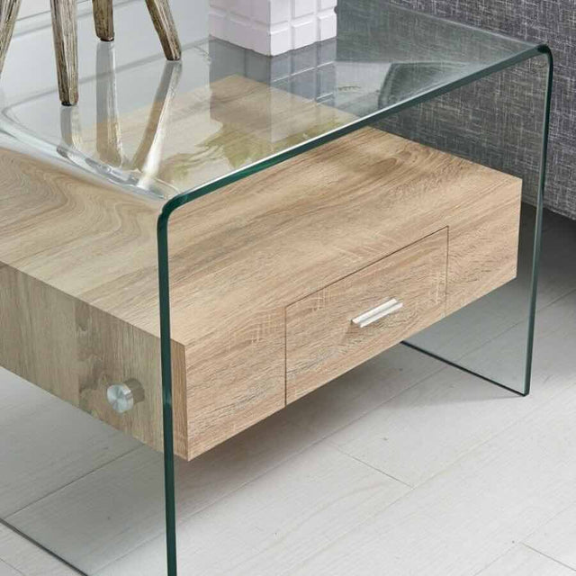 Modern-Glass-Frame-Side-Table-With-Wood-Drawer-55cm