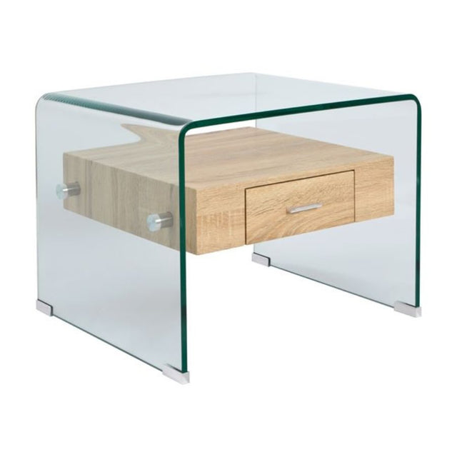 Modern-Glass-Frame-Side-Table-With-Wood-Drawer-55cm