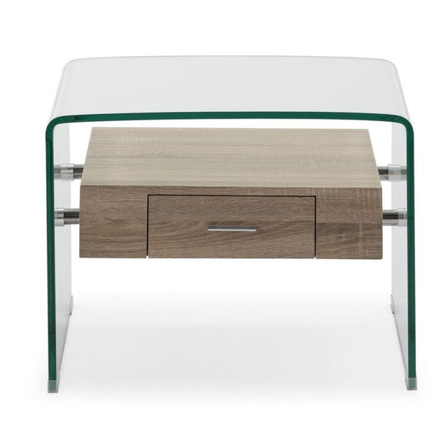 Modern-Glass-Frame-Side-Table-With-Wood-Drawer-55cm