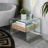 Modern-Glass-Frame-Side-Table-With-Wood-Drawer-55cm