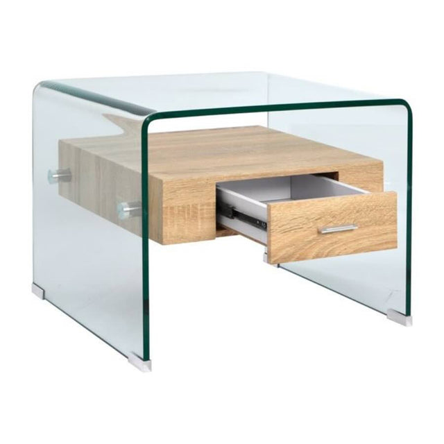 Modern-Glass-Frame-Side-Table-With-Wood-Drawer-55cm