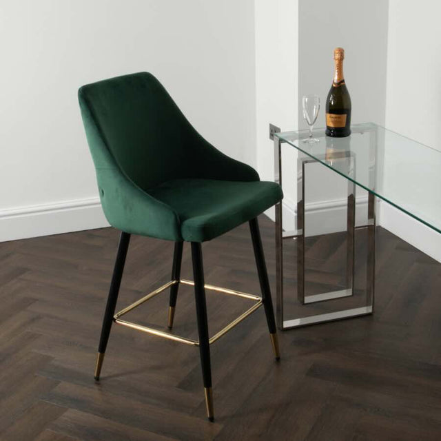 Modern-Green-Velvet-Buttoned-Back-Bar-Stool-With-Black-Metal-Legs-&-Gold-Tips