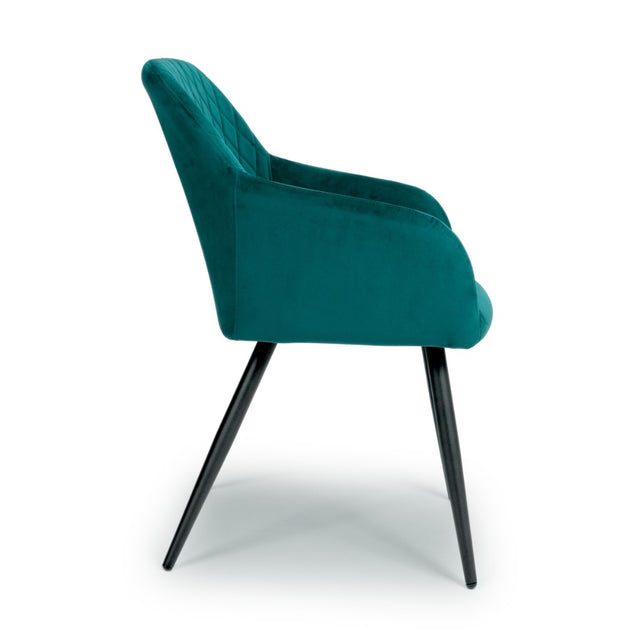 Modern-Green-Velvet-Diamond-Stitched-Dining-Chair-Black-Metal-Legs-Set-of-2