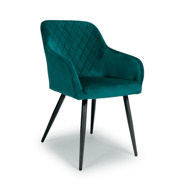 Modern-Green-Velvet-Diamond-Stitched-Dining-Chair-Black-Metal-Legs-Set-of-2