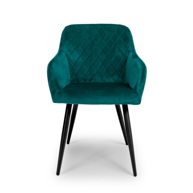 Modern-Green-Velvet-Diamond-Stitched-Dining-Chair-Black-Metal-Legs-Set-of-2