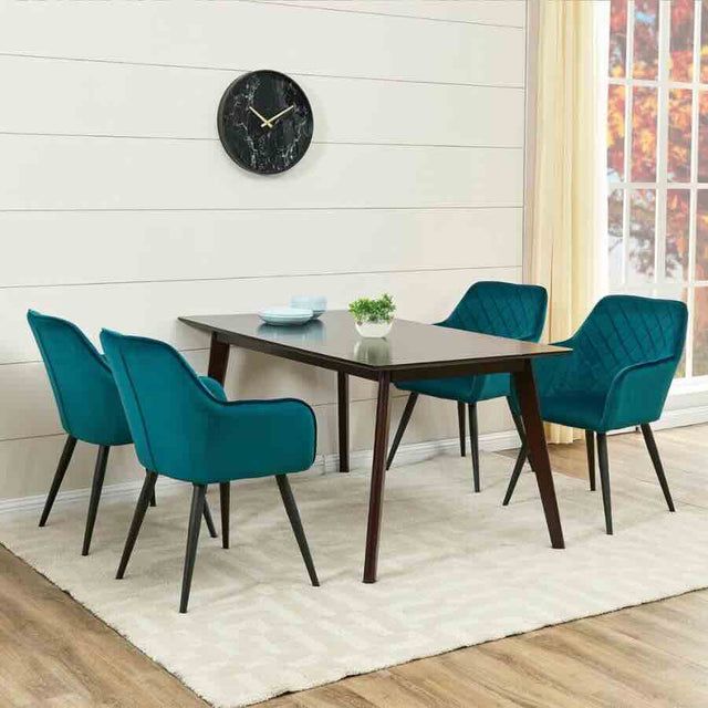 Modern-Green-Velvet-Diamond-Stitched-Dining-Chair-Black-Metal-Legs-Set-of-2