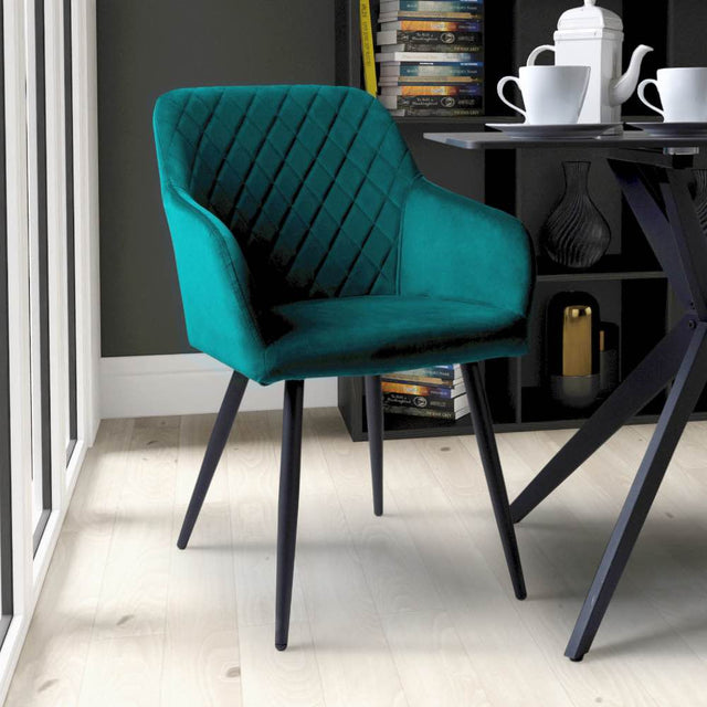 Modern-Green-Velvet-Diamond-Stitched-Dining-Chair-Black-Metal-Legs-Set-of-2