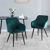 Modern-Green-Velvet-Diamond-Stitched-Dining-Chair-Black-Metal-Legs-Set-of-2