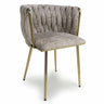 Hinata Luxury Grey Chenille Braided Dining Chairs With Gold Legs Set of 2