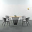 Industrial 4 Seater Round Oak Veneer Dining Table Black Metal Pedestal Base With 4 Modern Grey Linen Chairs Kitchen Table Set 120cm