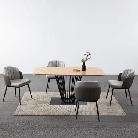 Modern-Grey-Faux-Leather-Fabric-Dining-Chair-Black-Metal-Legs-Set-of-2