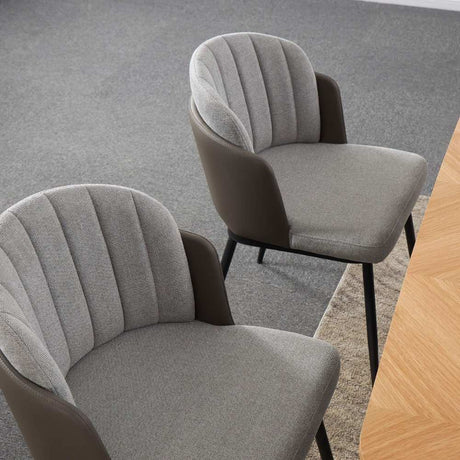 Modern-Grey-Faux-Leather-Fabric-Dining-Chair-Black-Metal-Legs-Set-of-2