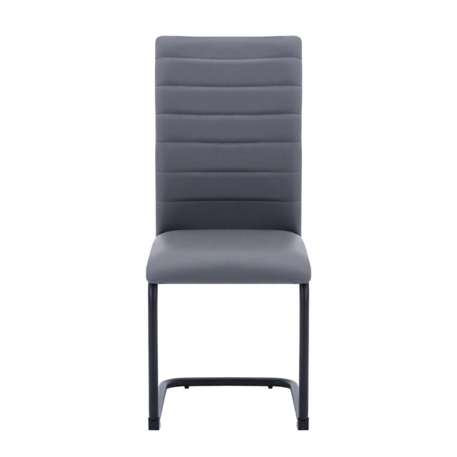 Modern-Grey-Leather-Cantilever-Dining-Chair-Horizontal-Stitched-Black-Metal-Legs-Set-of-2