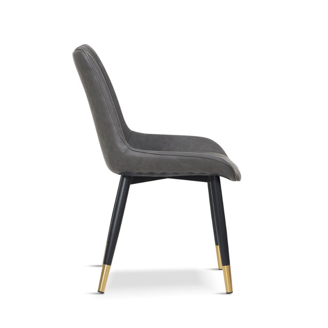 Modern-Grey-Leather-Dining-Chair-Black-Metal-Legs-Gold-Tipped-Set-of-2