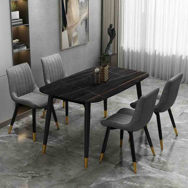 Modern-Grey-Leather-Dining-Chair-Black-Metal-Legs-Gold-Tipped-Set-of-2