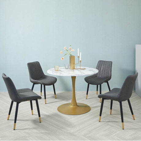 Modern-Grey-Leather-Dining-Chair-Black-Metal-Legs-Gold-Tipped-Set-of-2