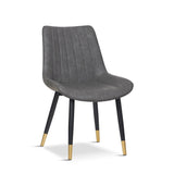 Modern-Grey-Leather-Dining-Chair-Black-Metal-Legs-Gold-Tipped-Set-of-2