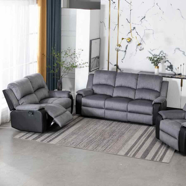 Modern-Grey-Striped-Fabric-_-Faux-Leather-2-Seater-Recliner-Sofa-145cm