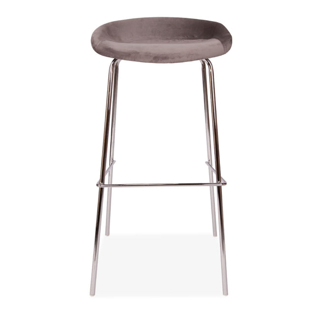 Modern-Grey-Velvet-Backless-Dining-Stool-Silver-Metal-Legs-Set-of-2