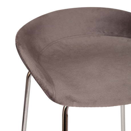 Modern-Grey-Velvet-Backless-Dining-Stool-Silver-Metal-Legs-Set-of-2