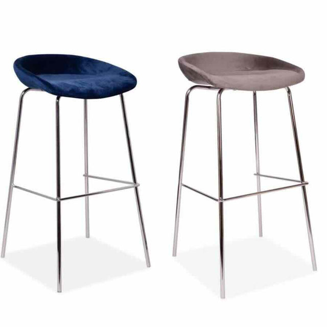 Tirol Modern Velvet Bar Stools With Silver Metal Legs Set of 2