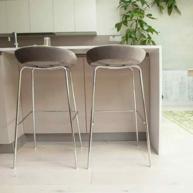 Tirol Modern Velvet Bar Stools With Silver Metal Legs Set of 2