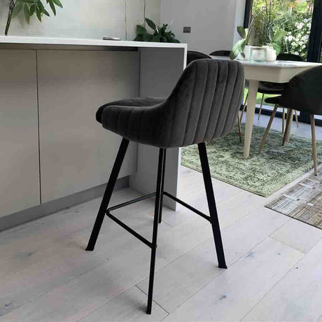 Modern-Grey-Velvet-Bar-Stool-Black-Metal-Legs-Set-of-2