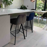 Modern-Grey-Velvet-Bar-Stool-Black-Metal-Legs-Set-of-2