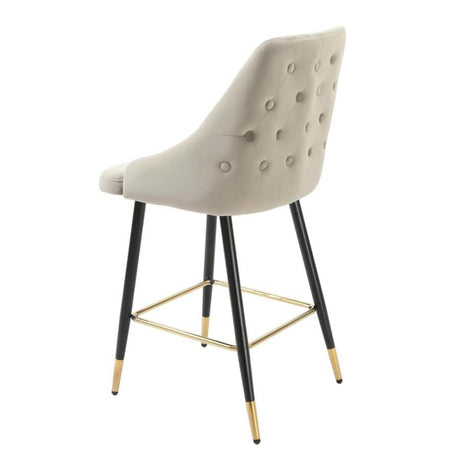 Modern-Grey-Velvet-Buttoned-Back-Bar-Stool-With-Black-Metal-Legs-&-Gold-Tips