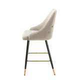 Modern-Grey-Velvet-Buttoned-Back-Bar-Stool-With-Black-Metal-Legs-&-Gold-Tips