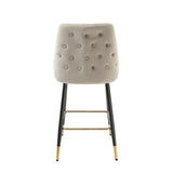 Modern-Grey-Velvet-Buttoned-Back-Bar-Stool-With-Black-Metal-Legs-&-Gold-Tips