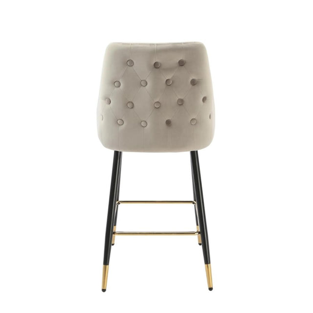 Modern-Grey-Velvet-Buttoned-Back-Bar-Stool-With-Black-Metal-Legs-&-Gold-Tips