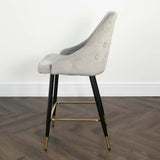 Modern-Grey-Velvet-Buttoned-Back-Bar-Stool-With-Black-Metal-Legs-&-Gold-Tips