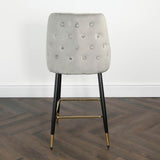 Modern-Grey-Velvet-Buttoned-Back-Bar-Stool-With-Black-Metal-Legs-&-Gold-Tips