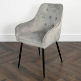 Modern-Grey-Velvet-Buttoned-Back-Dining-Chair-With-Black-Metal-Legs