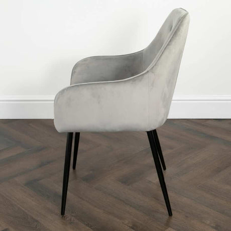 Modern-Grey-Velvet-Buttoned-Back-Dining-Chair-With-Black-Metal-Legs