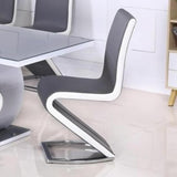 Modern-Grey-_-White-Faux-Leather-Z-shape-Dining-Chair-With-Cantilever-Metal-Base-Set-of-2