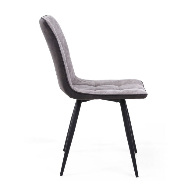 Modern-Light-Grey-Suede-Two-Tone-Waffle-Stitch-Dining-Chairs-Black-Metal-Legs-Set-of-2