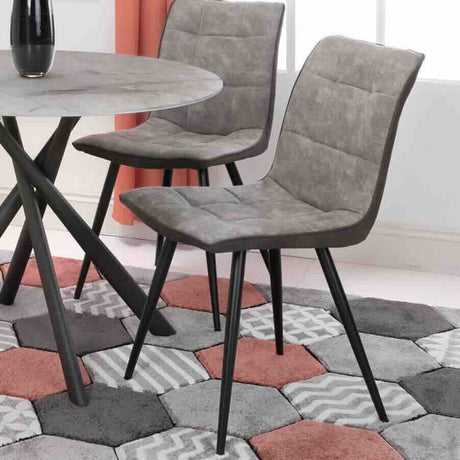 Modern-Light-Grey-Suede-Two-Tone-Waffle-Stitch-Dining-Chairs-Black-Metal-Legs-Set-of-2