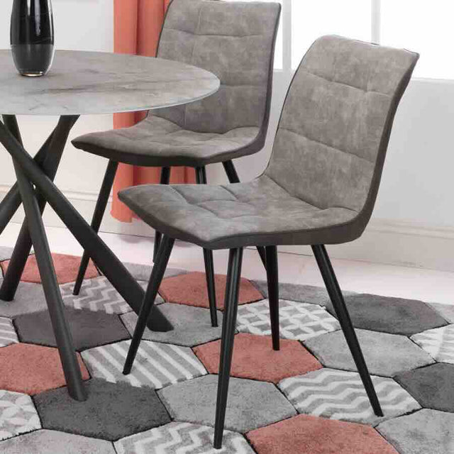 Modern-Light-Grey-Suede-Two-Tone-Waffle-Stitch-Dining-Chairs-Black-Metal-Legs-Set-of-2