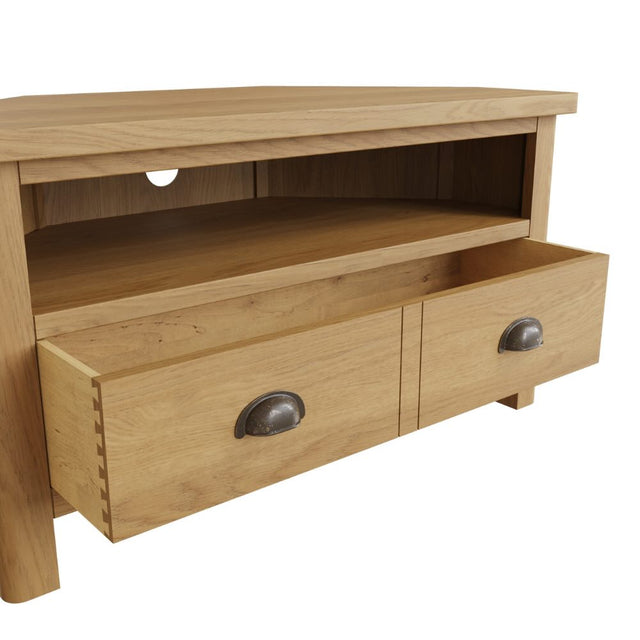 Maxwell Classic Oak Wood Corner TV Stand With Storage