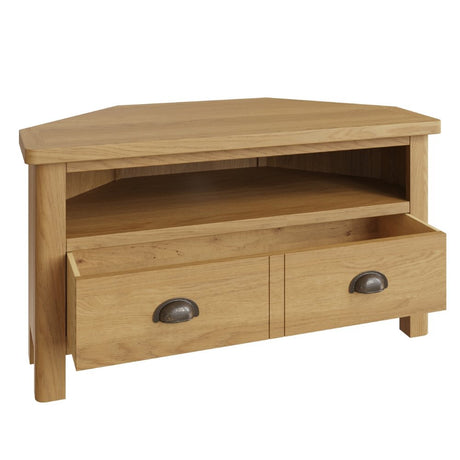 Maxwell Classic Oak Wood Corner TV Stand With Storage